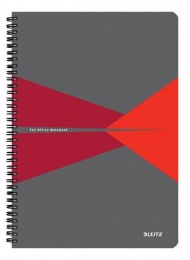 Spirálfüzet, A4, kockás, 90 lap, laminált karton borító, LEITZ "Office", szürke-piros